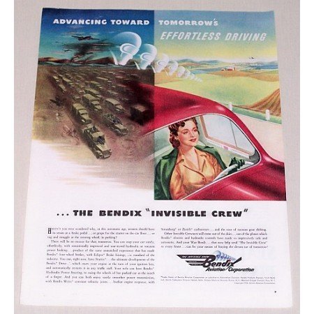 1944 Bendix Corp. Color Wartime Color Print Art Ad INVISIBLE CREW