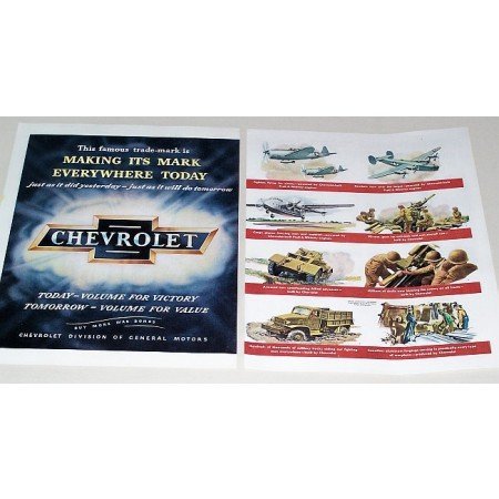 1945 Chevrolet Wartime 2 Page Color Print Ad - Volume For Victory