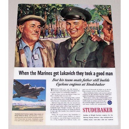 1944 Studebaker Color Wartime Color Print Art Ad MARINES GOT LUCKAVICH