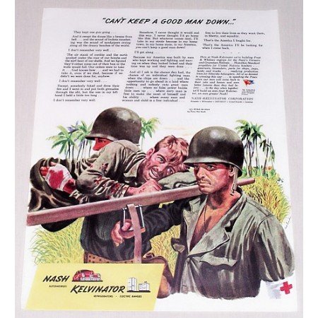 1944 Nash Kelvinator Wartime Art Color Print WWII Ad CAN'T KEEP A GOOD MAN DOWN