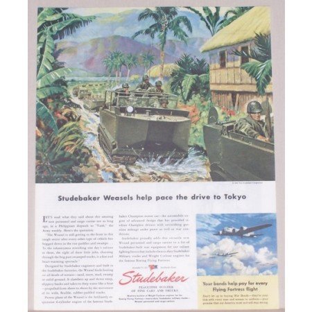 1945 Studebaker Color Wartime Art Color Print WWII Ad STUDEBAKER WEASELS