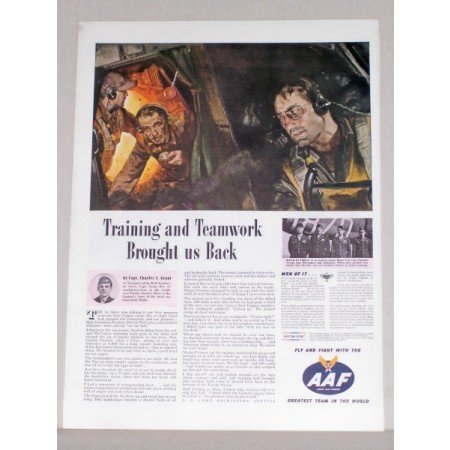 1944 AAF Army Air Force Wartime Art Color Print Ad TRAINING AND TEAMWORK