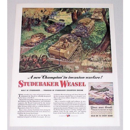 1944 Studebaker Weasel Cargo Carrier Color Wartime Art Color Print WWII Ad