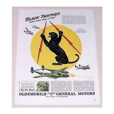 1944 Olds GM Wartime WWII Color Print Art Ad BLACK PANTHER SQUADRON