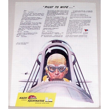 1944 Nash Kelvinator Color Wartime Color Print Art Ad PILOT TO WIFE