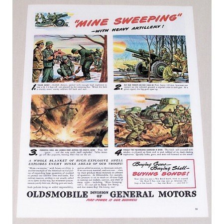 1945 Oldsmobile Color Wartime Art Color Print Ad MINE SWEEPERS