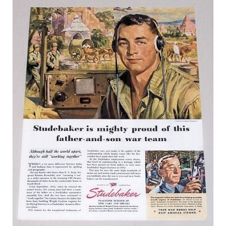 1945 Studebaker Color Wartime Color Print Art Ad FATHER SON WAR TEAM