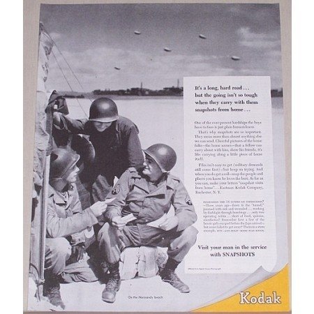 1945 Kodak Wartime Vintage Print Ad ON THE NORMANDY BEACH
