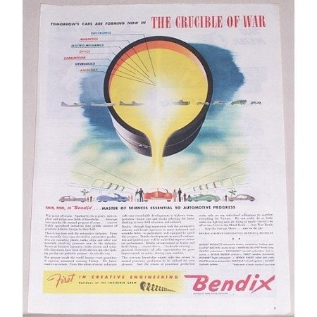 1945 Bendix Aviation Corp. Color Wartime Art Color Print Ad CRUCIBLE OF WAR