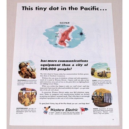 1945 Western Electric Color Wartime Color Print Ad SAIPAN ISLAND