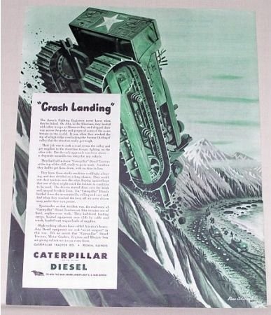 1944 Caterpillar Diesel Wartime Color Print Art Ad CRASH LANDING