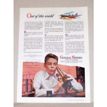 1945 General Motors Color Print Ad Boy With Microscope