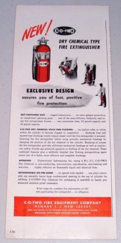 1949 C-O-Two Dry Chemical Type Fire Extinguisher Color Print Ad