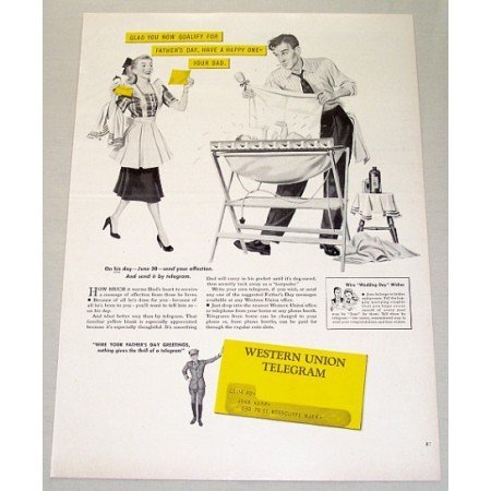 1948 Western Union Telegram Vintage Print Ad - Glad You Now Qualify