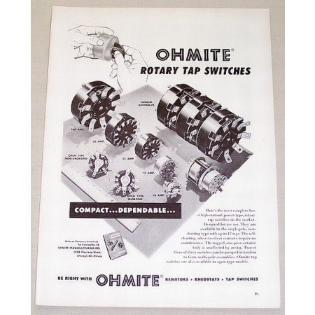 1953 Ohmite Rotary Tap Switches Vintage Print Ad