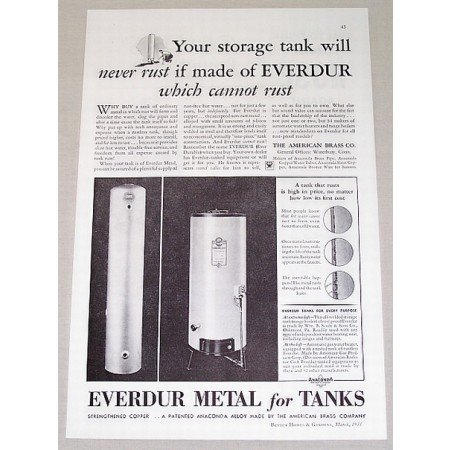 1934 Everdur Metal For Tanks Vintage Print Ad