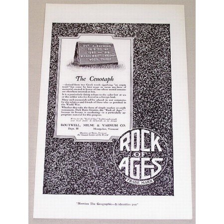 1919 Rock Of Ages Grave Marker Vintage Print Ad The Cenotaph