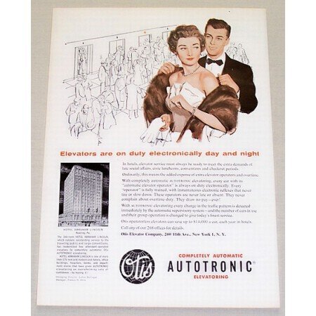 1955 Otis Elevator Company Color Print Ad Autotronic Elevatoring