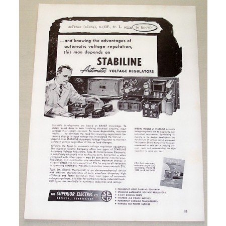 1953 Stabiline Automatic Voltage Regulators Vintage Print Ad