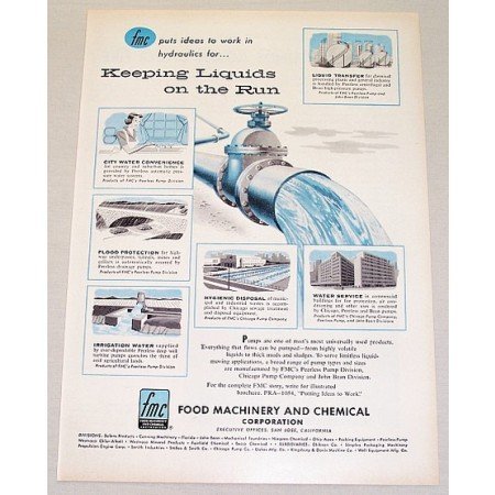 1955 FMC Peerless Pump Division Water Control Color Print Art Ad