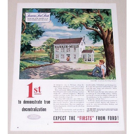 1945 Famous Ford First Nankin Mills Chase Art Color Print Ad