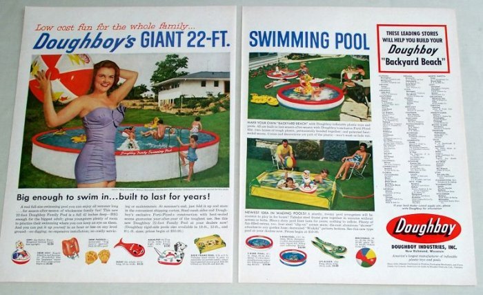 1955 Doughboy Backyard Beach Swimming Pool Two Page Color Print Ad