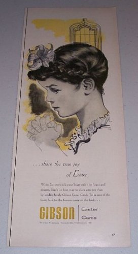 1954 Gibson Easter Cards Girl Praying Prayer Vintage Print Art Color Ad