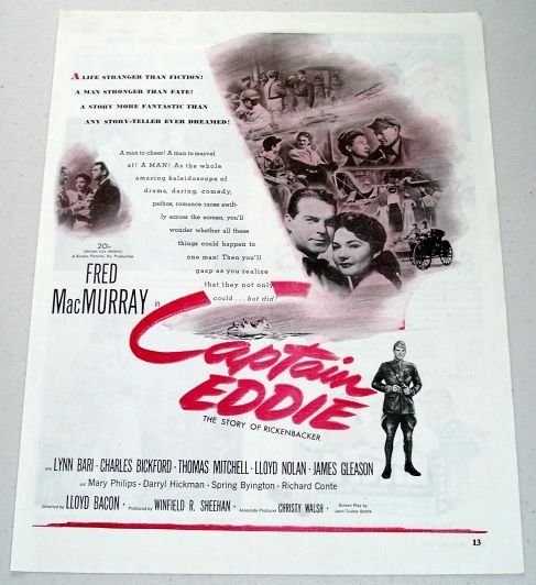 1945 Vintage Movie Ad CAPTAIN EDDIE Celebrity Fred MacMurray