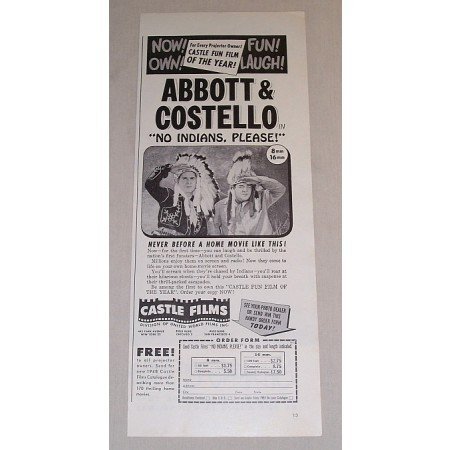 1948 Vintage Movie Ad No Indians Please Celebrity Abbott and Costello