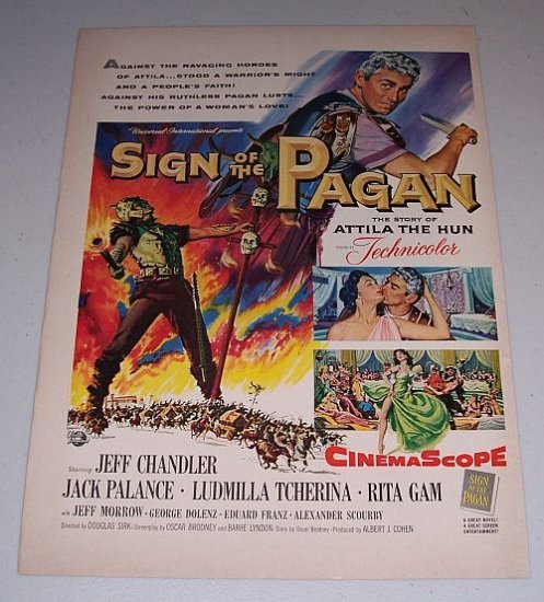 1954 Color Print Movie Ad Sign of the Pagen Celebrity Jack Palance