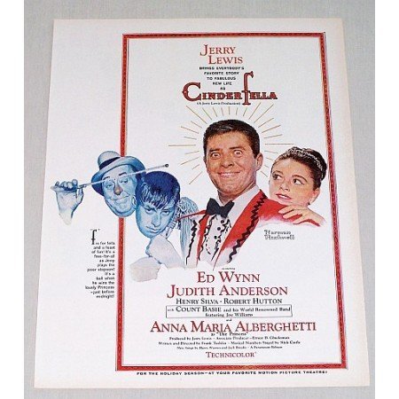 1960 Norman Rockwell Art Color Print Movie Ad CINDERFELLA Celebrity Jerry Lewis