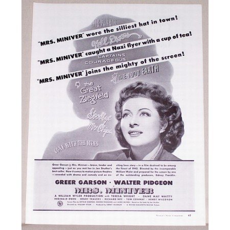 1942 Vintage Movie Ad Mrs. Miniver Celebrity Greer Garson