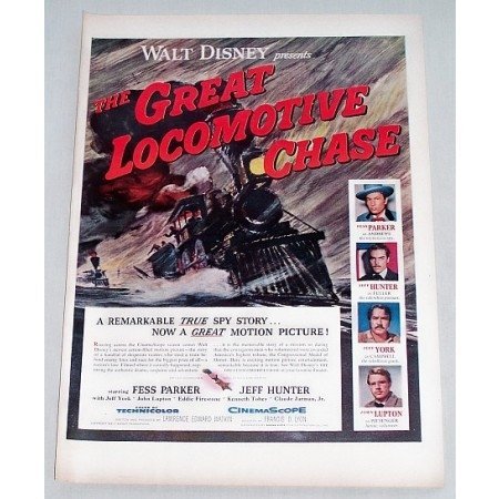 1956 Color Print Movie Art Ad Walt Disney The Great Locomotive Chase