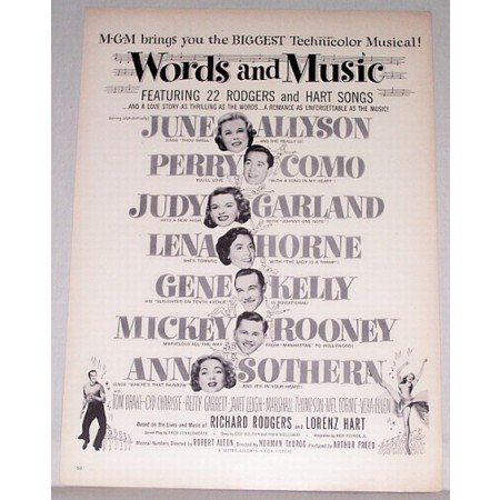 1948 Vintage Movie Ad WORDS and MUSIC Celebrity Judy Garland Mickey Rooney