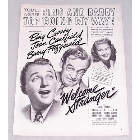 1947 Vintage Movie Ad WELCOME STRANGER Celebrity Bing Crosby Joan Caulfield