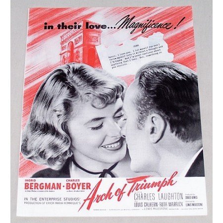 1947 Vintage Movie Ad ARCH OF TRIUMPH Celebrity Ingrid Bergman Charles Boyer