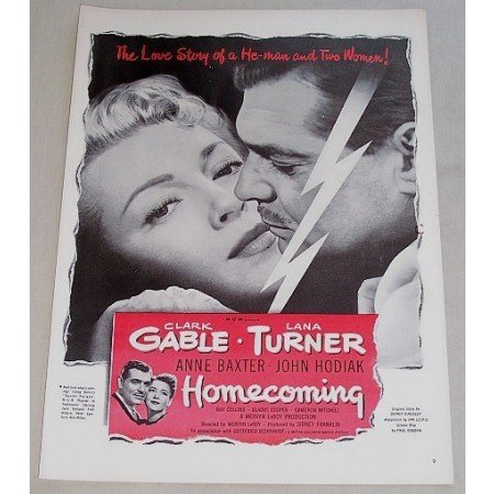1948 Vintage Movie Ad HOMECOMING Celebrity Clark Gable Lana Turner