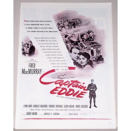 1945 Vintage Movie Ad Captain Eddie Celebrity Fred MacMurray