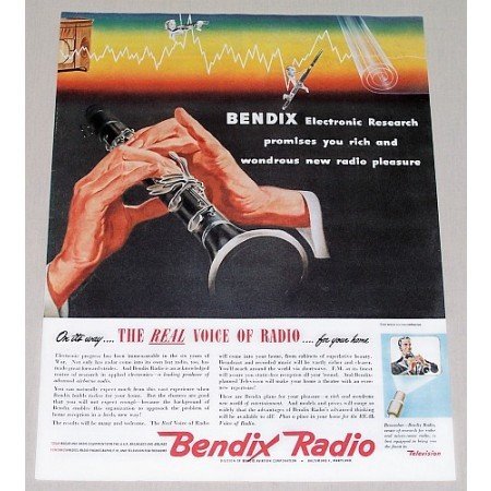 1945 Bendix Radio Music Color Print Ad - The Real Voice Of Radio