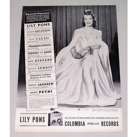 1943 Columbia Records Vintage Print Ad Celebrity Lily Pons