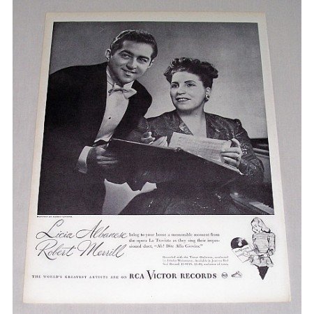 1946 RCA Vintage Print Ad - Opera Celebrity l. Albanese R. Merrill