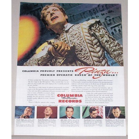 1944 Columbia Records Color Print Ad Celebrity Operatic Basso Ezio Pinza