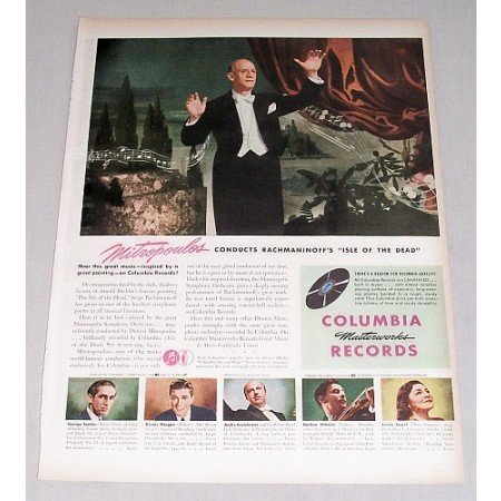 1946 Columbia Records Color Print Ad Celebrity Conductor D. Mitropoulos