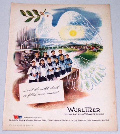 1943 Rudolph Wurlitzer Dove Children's Choir Art Vintage Color Print Ad