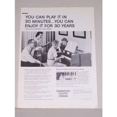 1958 Hammond Chord Organ Vintage Print Ad - You Can Play It