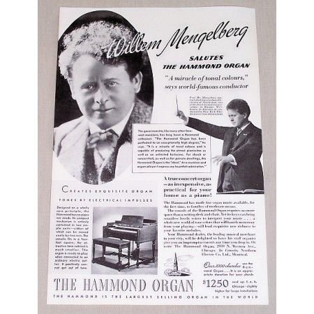 1937 The Hammond Organ Vintage Print Ad Celebrity William Mengelberg