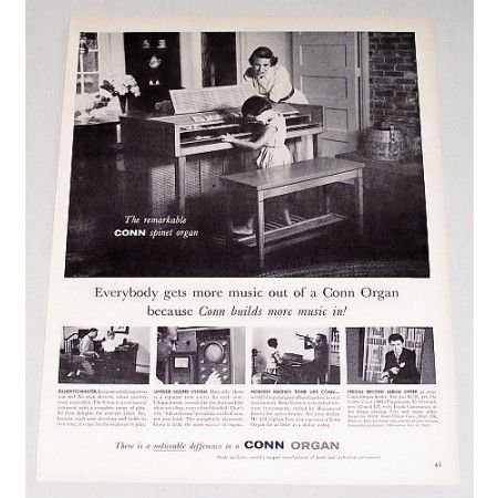 1960 Conn Spinet Organ Vintage Print Ad - Conn Builds More Music In