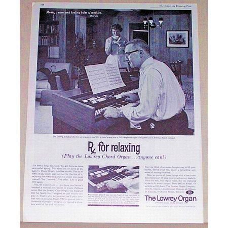 1961 Lowrey Holiday Chord Organ Vintage Print Ad - RX For Relaxing