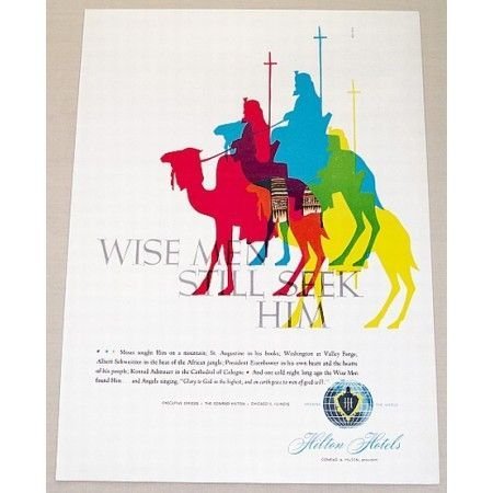 1955 Hilton Hotels 3 Wise Men Art Color Print Ad - Wise Men Still Seek Him