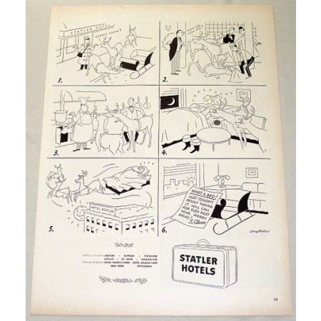 1948 Statler Hotels Christmas Vintage Sketch Art Print Ad